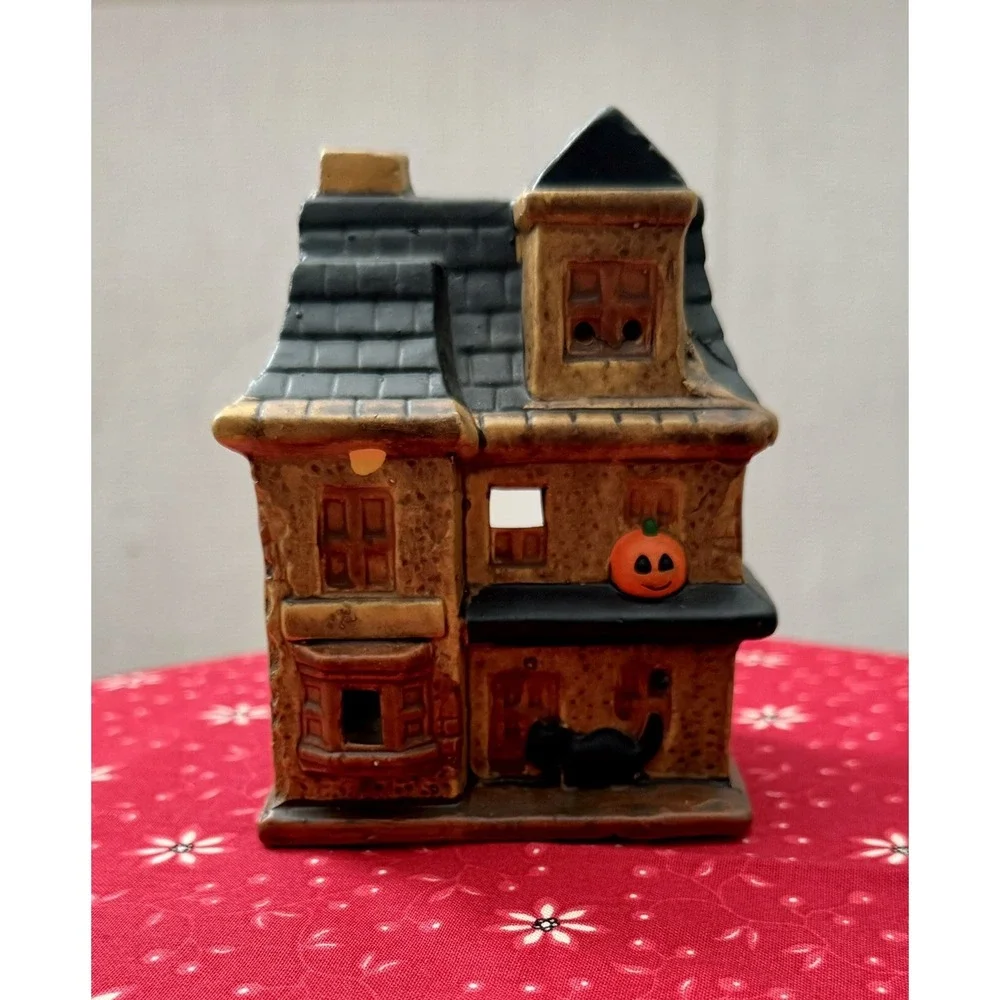 HALLOWEEN HAUNTED HOUSE Small Candle Holder JSNY #6219 Taiwan 6